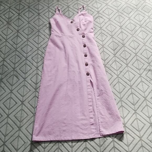 Pink Button Front Midi Dress - Picture 1 of 6